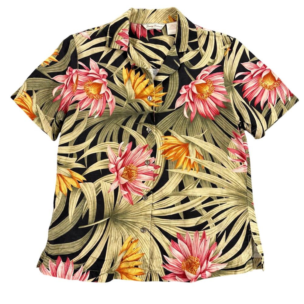 Tommy Bahama Women’s S 4/6 100% Silk Floral Hawaiian Shirt Y2K Resort